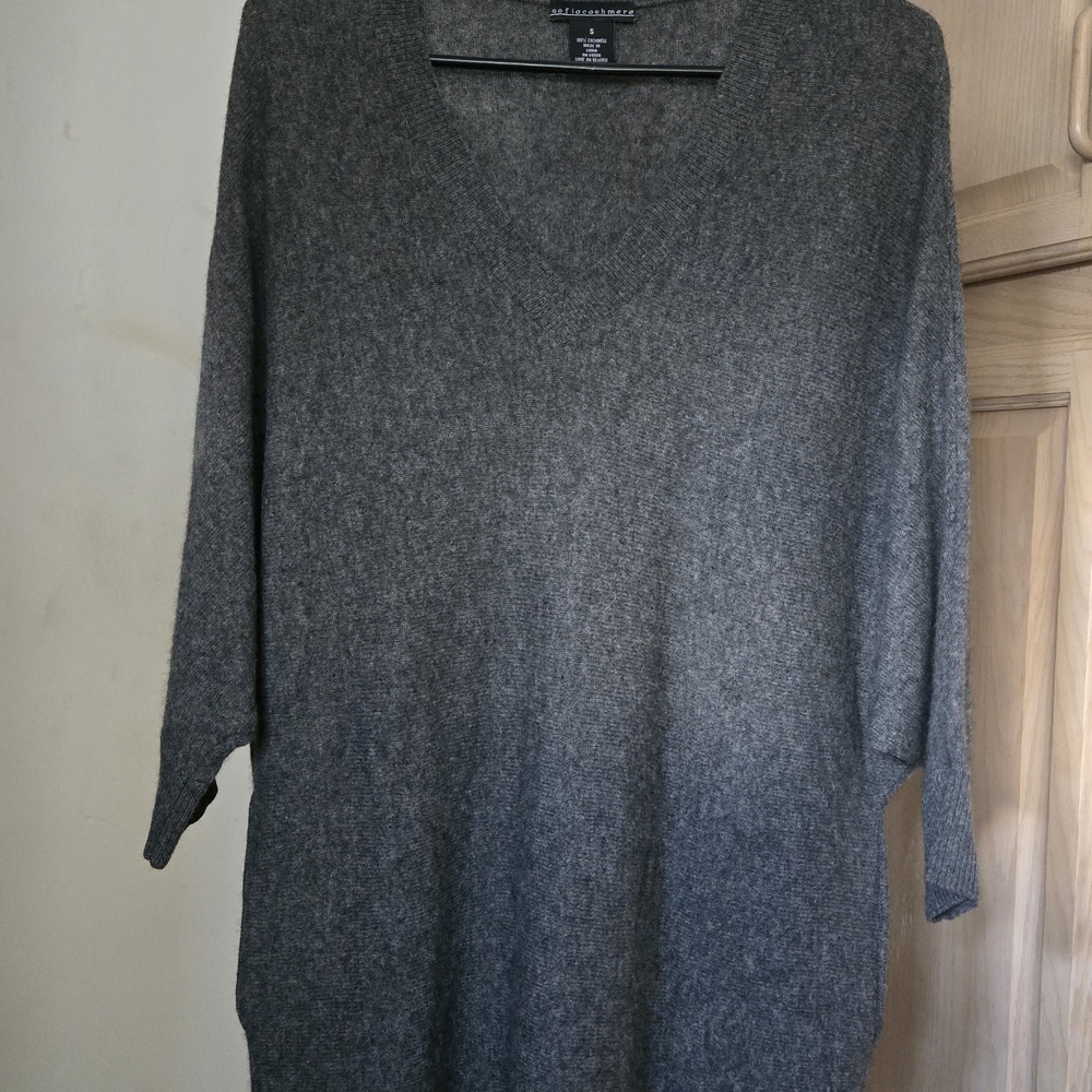 InCashmere Charcoal V-Neck Sweater